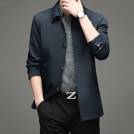 DVW luxury high-end brand mid-length windbreaker men's spring and autumn solid color lapel single-breasted jacket men's 2025 new style blue gift box 2XL 185