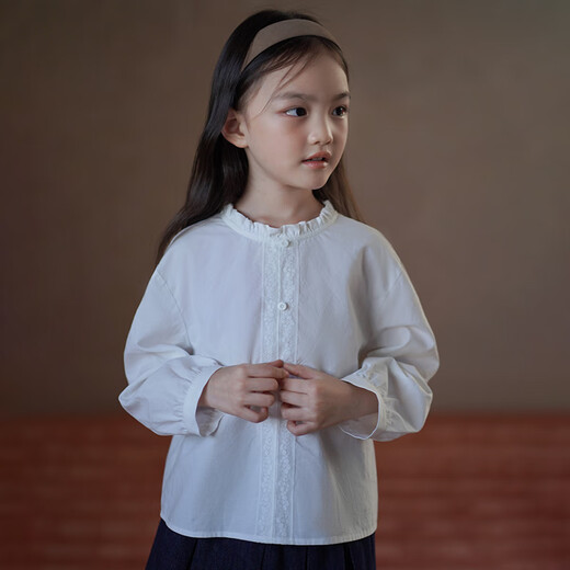 Hacikis children's clothing spring and autumn children's long-sleeved tops literary French bottoming shirts girls white shirts older children's autumn clothes white 160cm