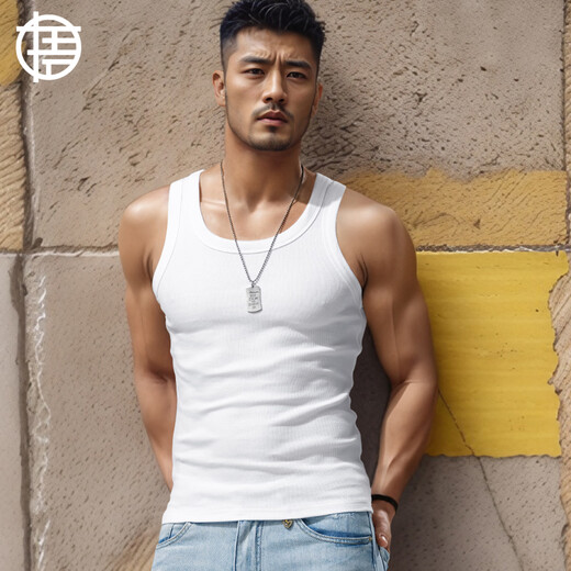 Dianwu 260G thickened heavy threaded bottoming vest for men with elastic slim fit and tight-fitting sports fitness hurdles autumn and winter white 2XL (146-160Jin Jin is equal to 0.5 kg)