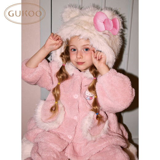 Nutshell/Gutshell Pajamas Winter HelloKitty Co-branded New Parent-Child Warm Home Clothing Set D HelloKitty Set 110 cm