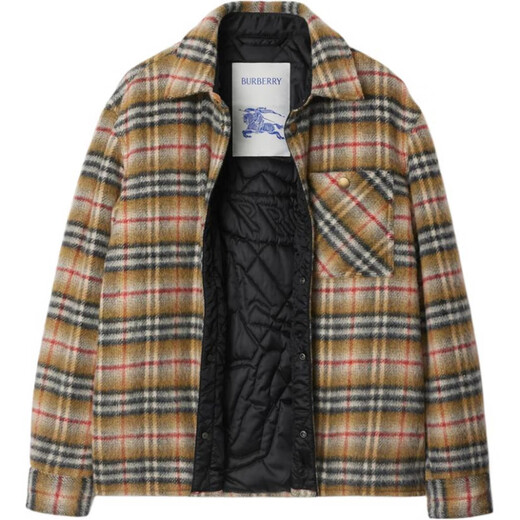 BURBERRY New Year's gift Burberry FW25 plaid wool lapel long-sleeved single-breasted cotton coat, men's beige S