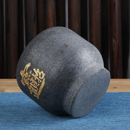 Shijin stone mortar large natural black gold stone garlic pounder old-fashioned stone mortar household grinding and pounding medicine jar peeling garlic and pressing garlic outer diameter 13cm