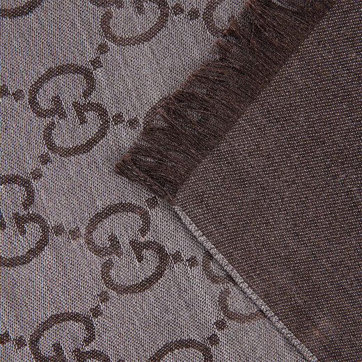 GUCCI Women's Double G Printed Wool Scarf Latte Gray 165904 3G646 1264