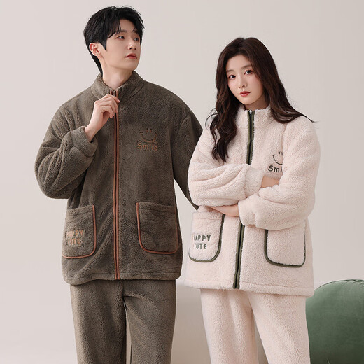 Imanan snowflake velvet couple pajamas for women winter thickened cardigan zipper warm casual men can be worn outside home clothes suit 5912 L women's style