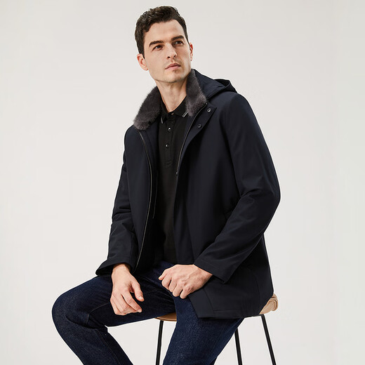 Hengyuanxiang Mink Fur Removable Liner Gray Mink Nikki Men's Winter Parka Mid-Length Dad Jacket Dark Blue M /170/88A