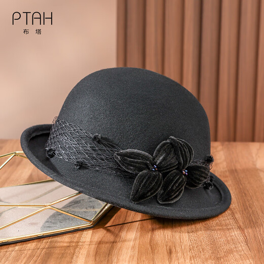 PTAH2025 autumn and winter new style dome shaped top hat wool wool curling retro warm fashion beret hat black