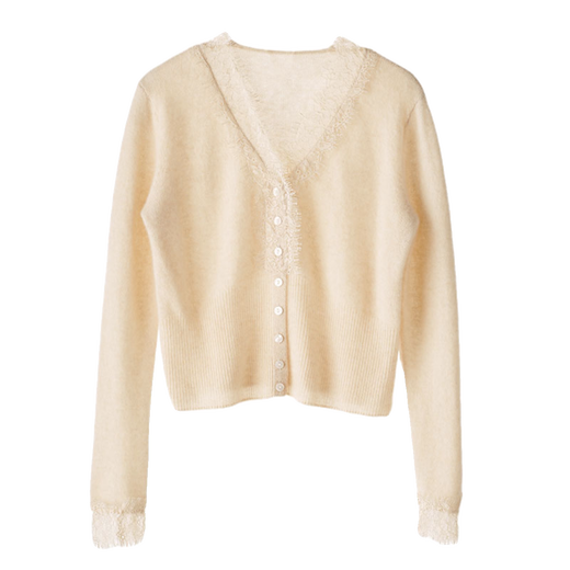 SENLIYA International Light Luxury High-end Cashmere Sweater Temperament Lace Fashion Cashmere Knitted Cardigan Women's V-neck Sweater Outer Blue Velvet M