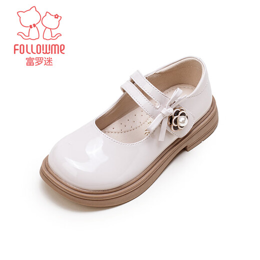Fuluo Mi Girls' Leather Shoes Spring and Autumn Fashionable and Breathable Little Girls Princess Shoes Campus Performance Dress Shoes Off-White 35