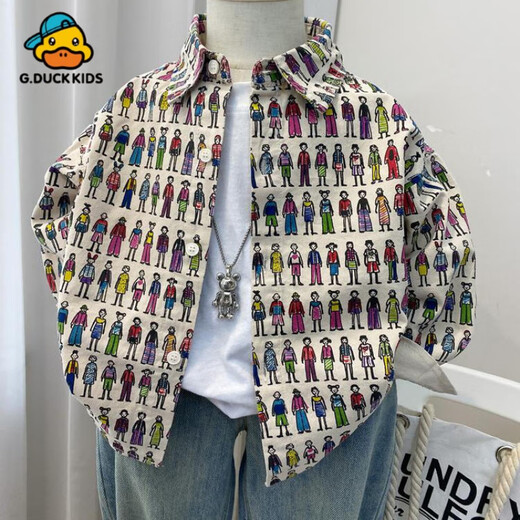 G.duck boys' shirt jacket spring and autumn 2025 new fashionable Korean style children's spring clothes boys fashionable middle-aged children picture cartoon shirt 90 recommended height around 80cm