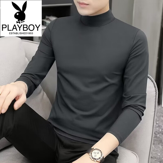 Playboy (PLAYBOY) Modal Half Turtle Collar Long Sleeve T-shirt Men's Spring and Autumn Thin Slim Fit Solid Color Bottoming Shirt Mid-Collar Autumn Clothing for Men Black/M Recommended 85-100Jin Jin is equal to 0.5 kg