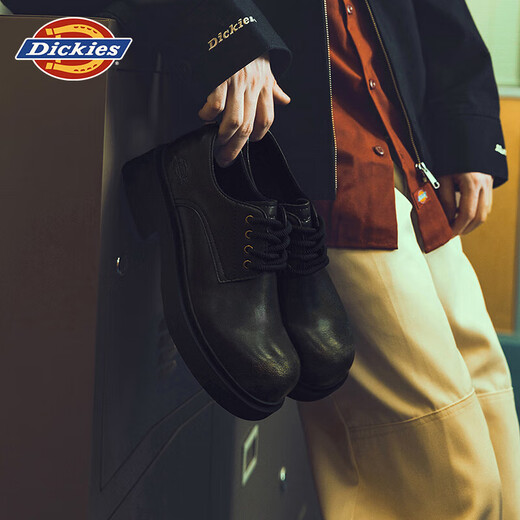 Dickies men's work shoes men's shoes low-cut casual shoes big-toe shoes business thick-soled leather shoes bright black 42