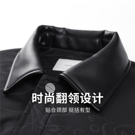 Dances with Wolves Barn Style Lapel Padded Jacket Men's 2025 Autumn and Winter New Casual Retro Print Warm Jacket 1017 Black 001 L (175)