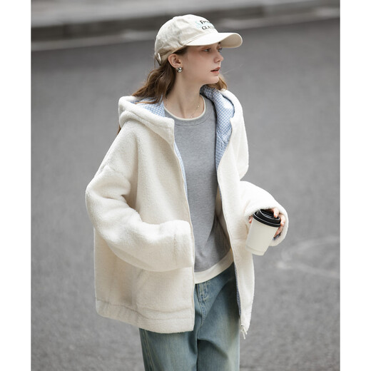 TonLion 2025 Winter Women's Hooded Different Material Splicing One-Hand-Length Imitation Lamb Hair Jacket