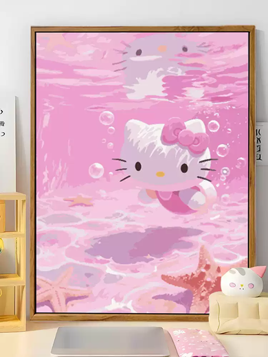 
Qilicai Summer Swimming Pool Sanrio Kulomi IY Digital Oil Painting Hand-painted Filled Colored Cartoon Acrylic Decorative Painting LL16784 Acrylic Painting + Professional Oil Canvas + Multiple Professional Paintings