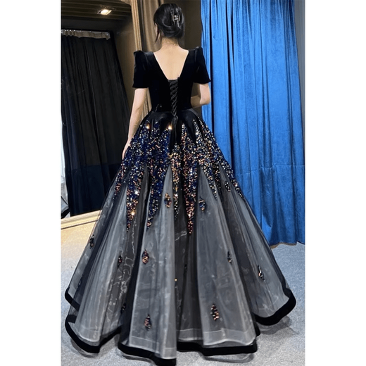 Timochi Piano Performance Clothes Blue Evening Dress Female High-End Atmosphere Student Vocal Arts Exam Folk Song Solo Performance Public Blue M