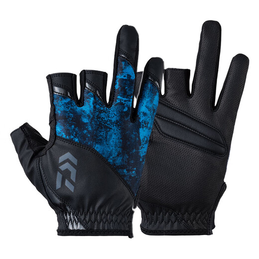 DAIWA spring and summer DG-2023/2123 Fingerless quick-drying fishing gloves, half-finger cooling gloves, split-finger gloves, 3 fingers exposed-Deep Sea Black Pattern M