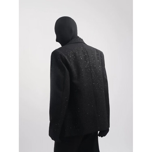 An Chuxia black high-end light luxury starry sky suit jacket men's niche pearl chain design trendy fashion stage wear two-piece set black + black long sleeves L