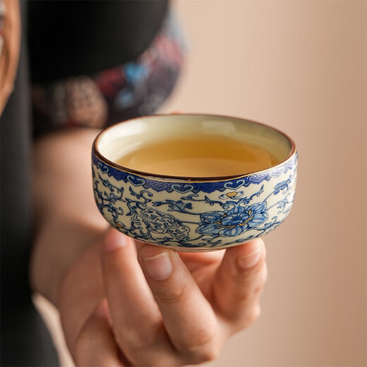 Blue and White Ru Kiln Handheld Pot Travel Tea Set One Pot Three Cups Single Outdoor Portable Anti-scalding Quick Cup Ru Kiln Huang Fanhua-One Pot Three Cups + Round Ash Bag