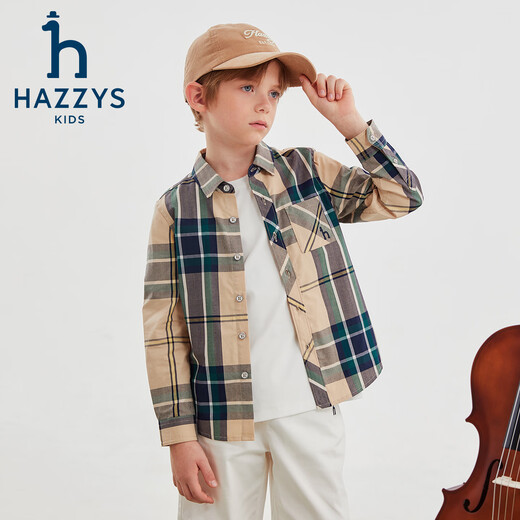 HAZZYS brand boys' shirt autumn new temperament lapel gentleman style long-sleeved top warm khaki regular 155