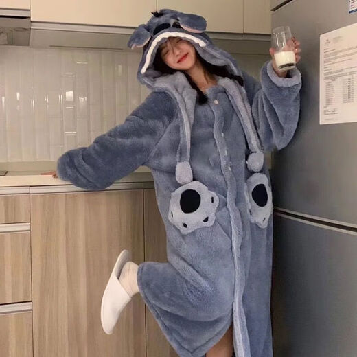 Sweet Fish Stitch Pajamas Autumn and Winter Thickened Flannel Cartoon Hooded Couple Pajamas Outerwear Home Clothes Set Gray Shark Pajamas Thickened M 2XL Recommended 175c180Jin Jin is equal to 0.5kg within