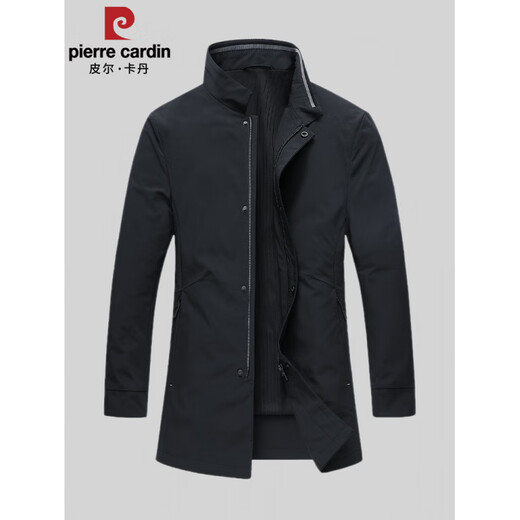 Pierre Cardin high-end light luxury stand collar windbreaker men's mid-length 2025 spring and autumn middle-aged men's business casual jacket black L 175