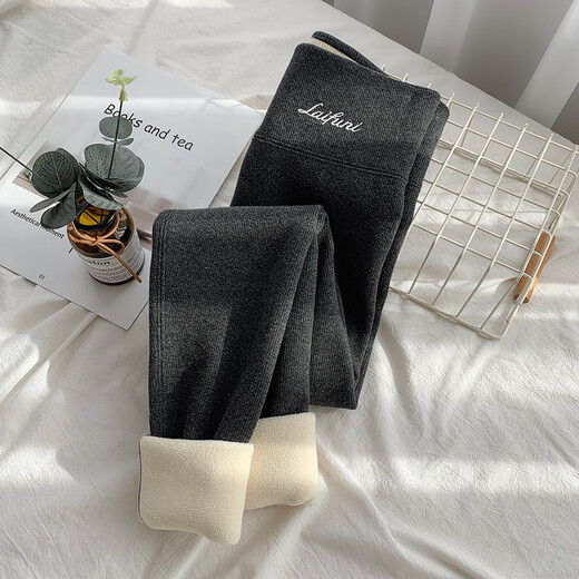 Extra thick sherpa leggings for women's outer wear in autumn and winter plus velvet and thickened high waist Northeastern ultra-thick gray warm cotton pants Extra thick sherpa - black 2XL (140-160Jin Jin equals 0.5 kg)