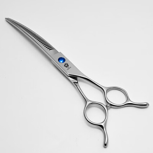 Jingquan Sakura Professional Pet Grooming Curved Scissors Fishbone/Natural/Magic Scissors for Fine Trimming and Thinning, 3D Traceless 7-inch Curved Natural Scissors for Beauticians MS-725