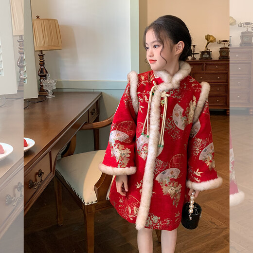 Gardenia's Growth Notes Gardenia's Growth Notes Children's Clothes Girls Chinese Style Red Velvet New Year's Dress Children's New Year Clothes New Year's Eve Clothes Red Velvet 150
