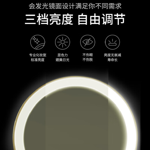 Beauty mirror makeup mirror desktop led with light desktop large round mirror internet celebrity photo ins style bedroom dressing mirror 50cm matte black high-definition silver mirror without light