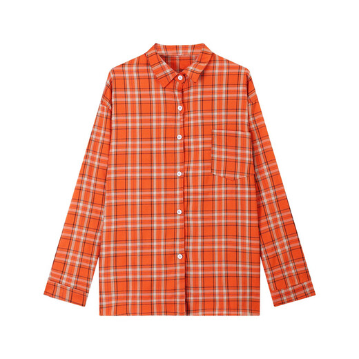 Zhenxiqi American retro plaid long-sleeved shirt for women 2025 autumn and winter new loose and versatile casual high street shirt jacket trendy orange plaid S suitable for 85~100Jin Jin equals 0.5 kg