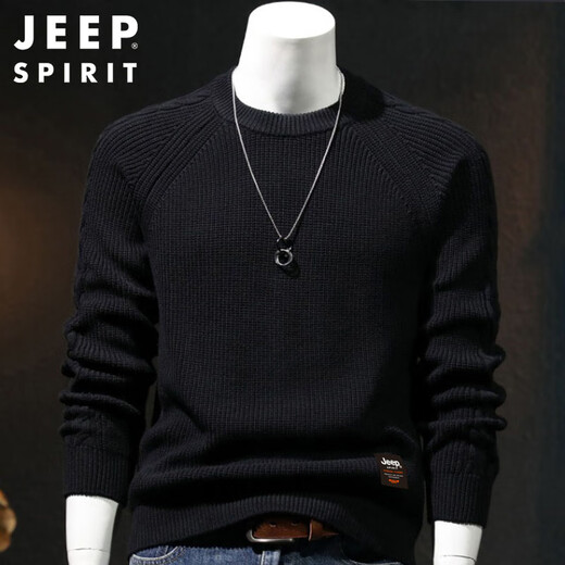 JEEP SPIRIT Jeep crew neck sweater men's autumn and winter warm inner knitted bottoming shirt men's thickened clothes gray XL
