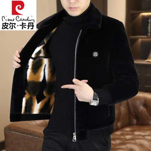 Pierre Cardin 2025 winter gold mink velvet jacket men's new high-end woolen casual plus velvet thick new large size men's jacket ZL-J6691 coffee (plus velvet) thickened XL (130-145Jin Jin equals 0.5 kg)
