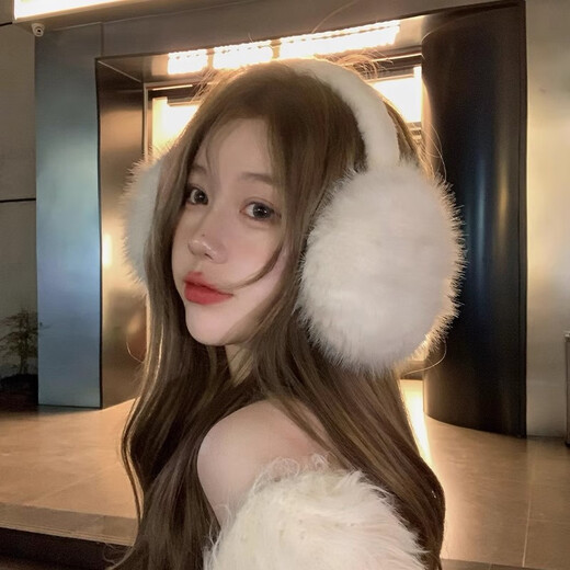 JIOESC white earmuffs for women in winter, cute plush earmuffs, antifreeze earbags, warm Northeast cycling, cold protection earmuffs, earmuffs - white