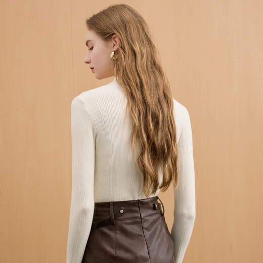 Sancai 2025 winter new solid color pit stripe sweater half turtleneck slim bottoming shirt long sleeves M