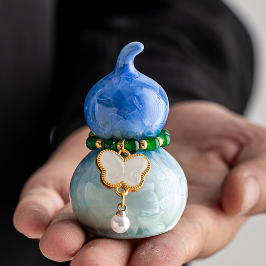 Shangfu Crystal Glaze Ceramic Colorful Gourd Tea Pet Ornaments Home Decorations Creative Personalized Tea Ceremony Accessories Decoration TBSF Crystal Glaze Gradient Small Gourd-Sapphire Blue No Specifications