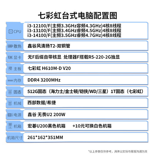 Colorful computer desktop intel Intel Core i3 commercial office home host assembly optional independent graphics complete machine CF16C single host (customizable after consulting customer service) i3-14100F 16G memory 1TB solid state 2G