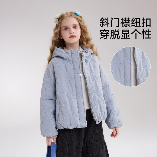 ASK JUNIOR children's cotton coat 25 winter medium and large children's hooded quilted warm cotton jacket girls rhombus pattern cotton coat blue