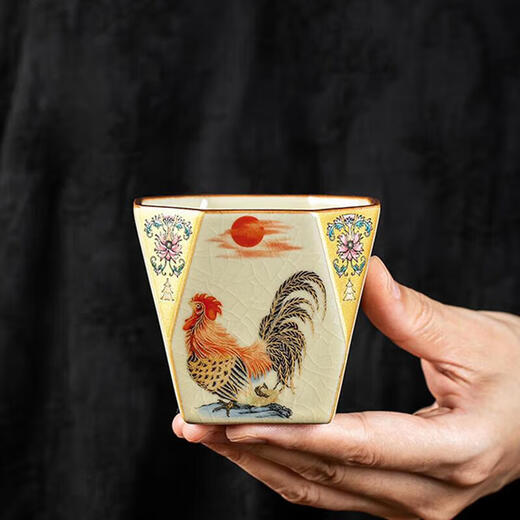 Imitation Song Dynasty Ru kiln golden rooster croaking eight-way cup single cup Chinese retro ceramic tea cup high-end master cup tea cup Panzhilian-golden rooster crowing eight-way cup-160ml