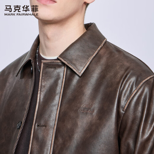 Mark Huafei Velvet Functional Lapel Leather Jacket Men's 2025 Autumn and Winter New Trendy Texture PU Leather Jacket 1503 Dark Brown 302 M 170
