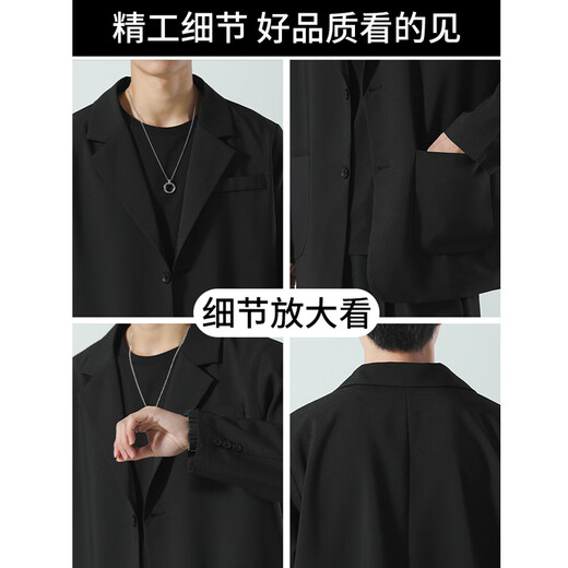 ROMON casual suit jacket men's spring and autumn loose and versatile DK uniform men's high-end handsome light mature style suit black L recommended weight\KG57-66