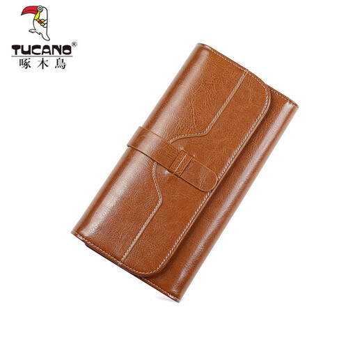 Woodpecker (TUCANO) cowhide wallet women's long 2025 new retro style multi-card slot ticket holder oil wax cowhide pickup bag gift for women
