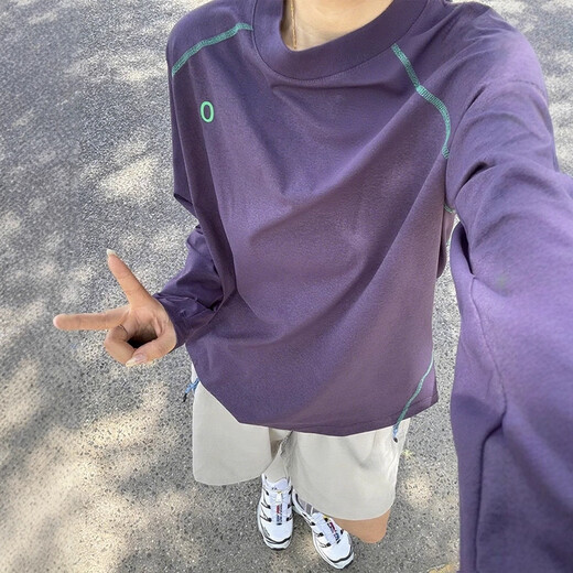 Purple American quick-drying clothing for men and women in autumn new sun protection long-sleeved T-shirt badminton clothing outdoor sports cycling clothing black L