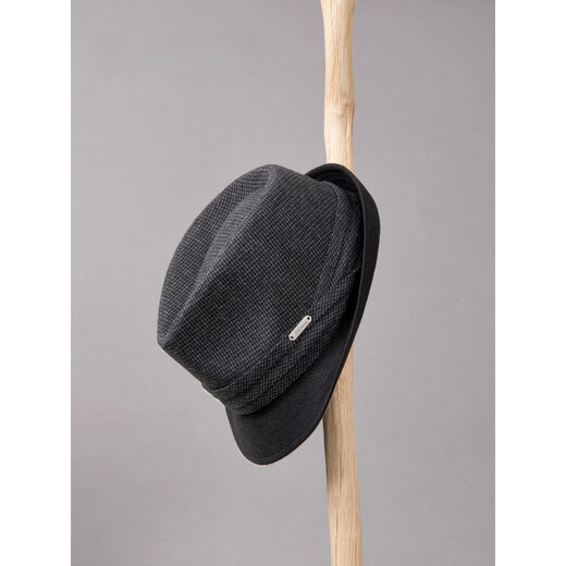 Lee dprre autumn and winter new houndstooth wool jazz hat men's casual fashion British style retro gentleman large head circumference black gray wool plaid L (suitable for head circumference 58-60cm)