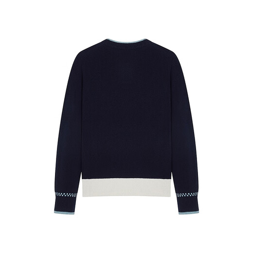 Teenie Weenie Bear Women's Sheep Wool Blended Allover Three-dimensional Intarsia Round Neck Pullover Sweater Knitwear Navy L