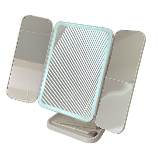 Ennai LED makeup mirror desktop with light folding magnification Internet celebrity dormitory desktop beauty bedroom dressing mirror for women exclusive version three-color light + charging use