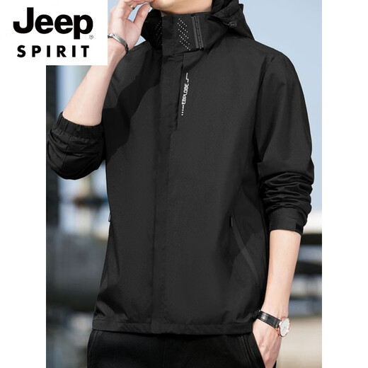 JEEP SPIRIT New Sports Jacket Hooded Jacket Men's Outdoor Mountaineering Windproof Waterproof and Antifouling Couple Top 681 Dark Blue 3XL