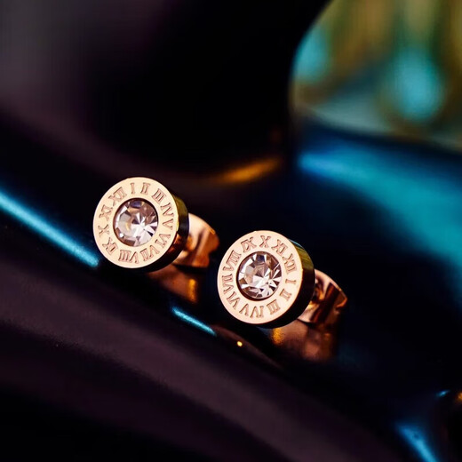 Fuwu Lao Phoenix Gold Store Round Moissanite 18K Rose Gold Color Gold Earrings Imitation 18k Gold 2025 New Women's Trend Taigang Rose Gold Does Not Fade and Hypoallergenic