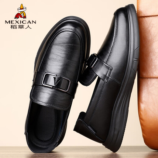 Scarecrow business casual shoes men's first-layer cowhide shoes men's formal shoes lazy slip-on beanie shoes black 43