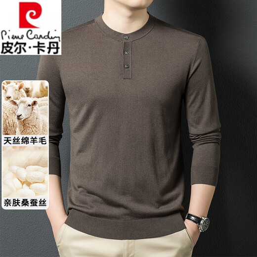 Pierre Cardin high-end brand wool-containing men's long-sleeved T-shirt 2025 spring and autumn new Henry collar casual sweater for men black M 170