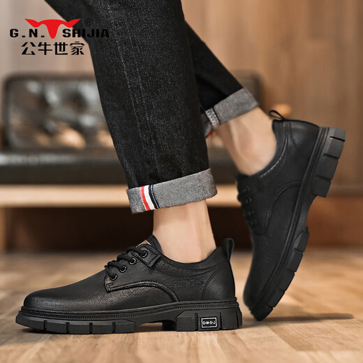 Bull Family Business Formal Leather Shoes Men's Shoes Autumn and Winter 2025 New Shoes Men's Casual Men's Genuine Leather Martin Boots Men's Black Four Seasons Shoes GN123101753 41 (Standard Sports Code)